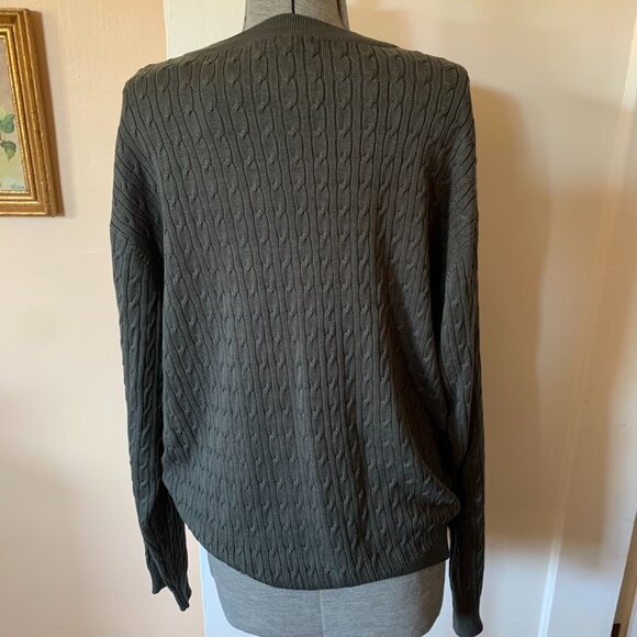 Sweater Mens Sz L Grey Cable Knit V-Neck Silk Cotton Embroidery Slouchy Comfy - Picture 3 of 6